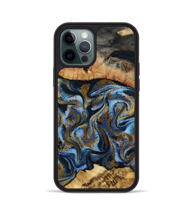 iPhone 12 Pro Wood Phone Case - Yael (Teal & Gold, 801917)