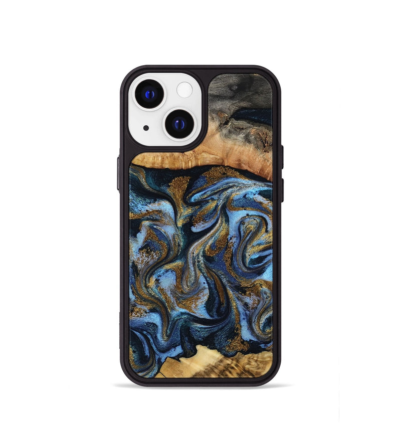 iPhone 13 mini Wood Phone Case - Yael (Teal & Gold, 801917)