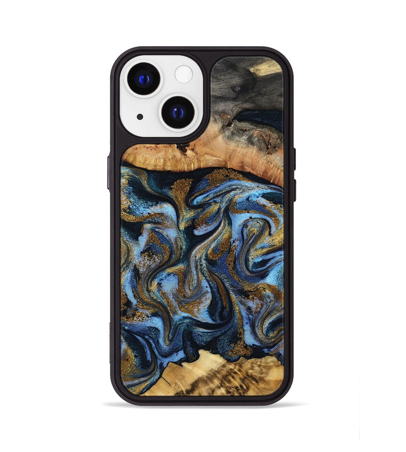 iPhone 13 Wood Phone Case - Yael (Teal & Gold, 801917)