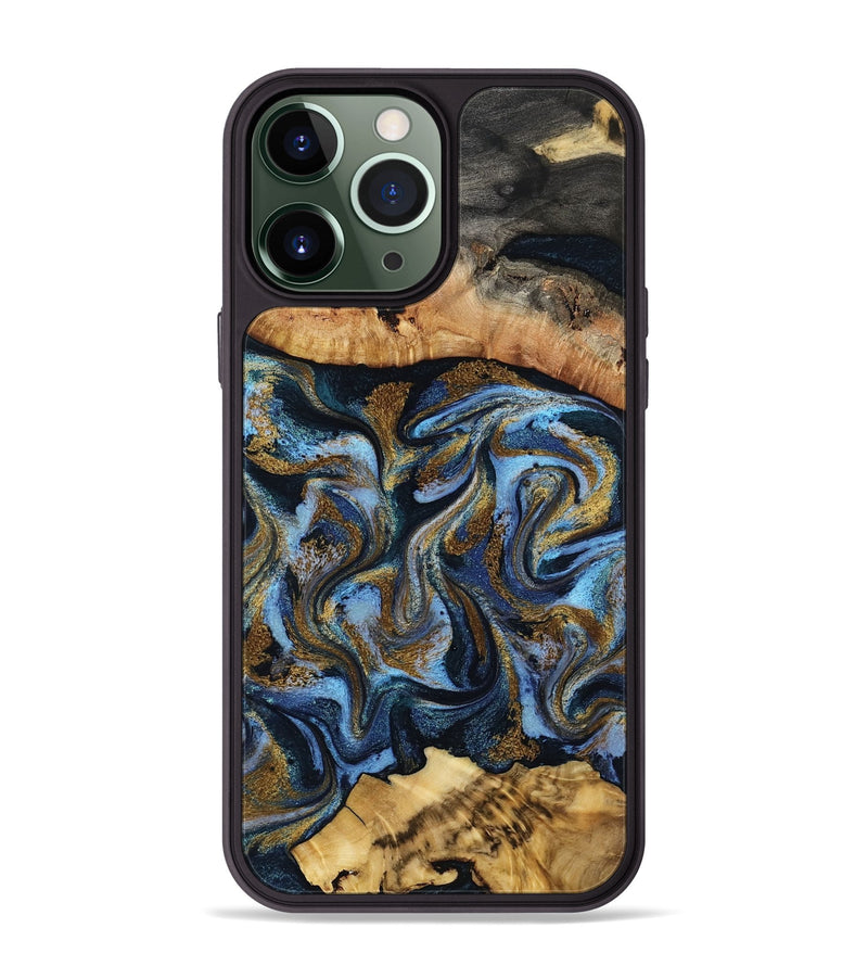 iPhone 13 Pro Max Wood Phone Case - Yael (Teal & Gold, 801917)