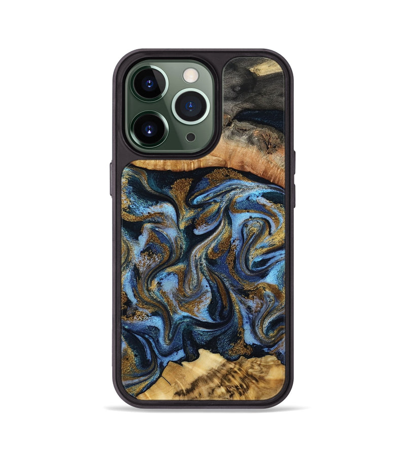 iPhone 13 Pro Wood Phone Case - Yael (Teal & Gold, 801917)