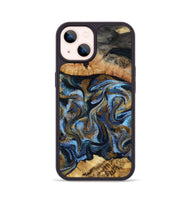 iPhone 14 Wood Phone Case - Yael (Teal & Gold, 801917)