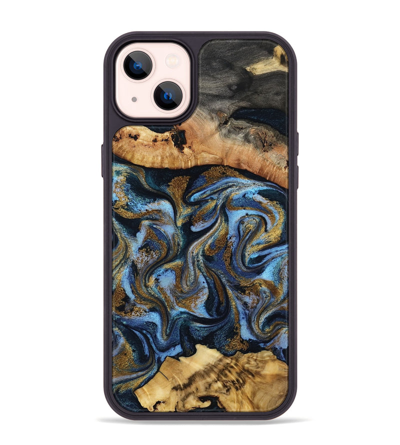 iPhone 14 Plus Wood Phone Case - Yael (Teal & Gold, 801917)