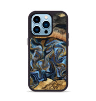 iPhone 14 Pro Wood Phone Case - Yael (Teal & Gold, 801917)