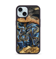 iPhone 15 Wood Phone Case - Yael (Teal & Gold, 801917)