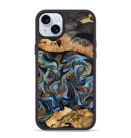 iPhone 15 Plus Wood Phone Case - Yael (Teal & Gold, 801917)