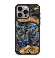 iPhone 15 Pro Max Wood Phone Case - Yael (Teal & Gold, 801917)