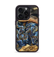 iPhone 15 Pro Wood Phone Case - Yael (Teal & Gold, 801917)