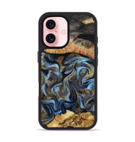 iPhone 16 Wood Phone Case - Yael (Teal & Gold, 801917)