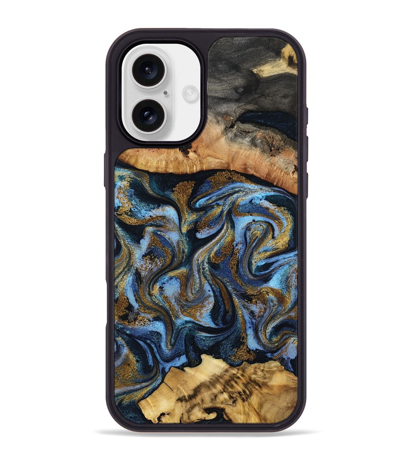 iPhone 16 Plus Wood Phone Case - Yael (Teal & Gold, 801917)