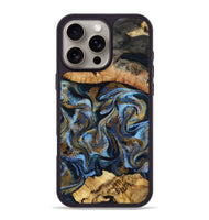 iPhone 16 Pro Max Wood Phone Case - Yael (Teal & Gold, 801917)
