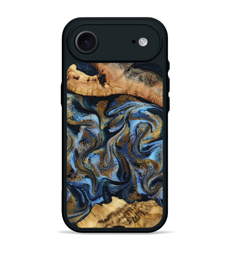 iPhone 17 Air Wood Phone Case - Yael (Teal & Gold, 801917)
