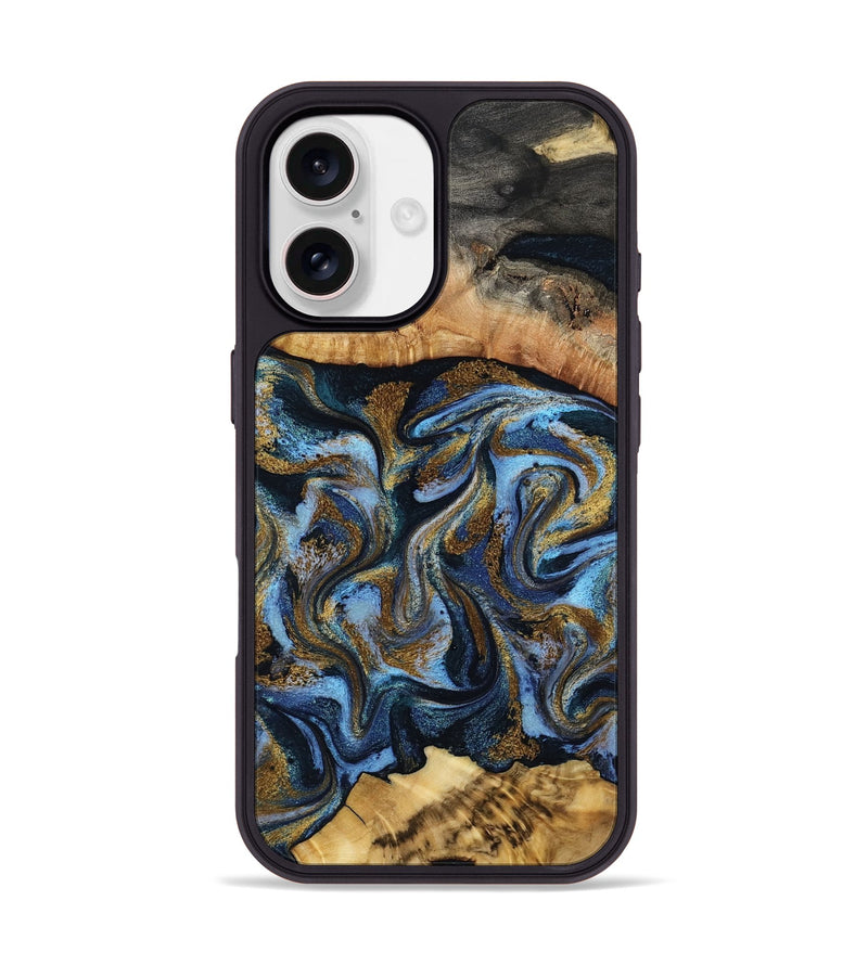 iPhone 17 Wood Phone Case - Yael (Teal & Gold, 801917)
