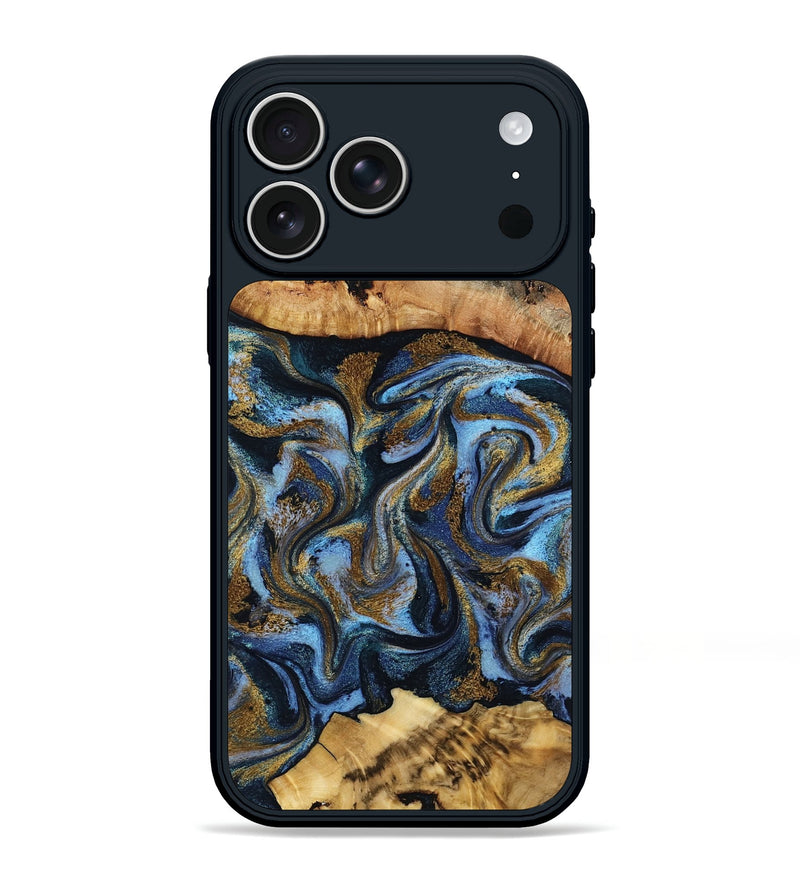 iPhone 17 Pro Max Wood Phone Case - Yael (Teal & Gold, 801917)