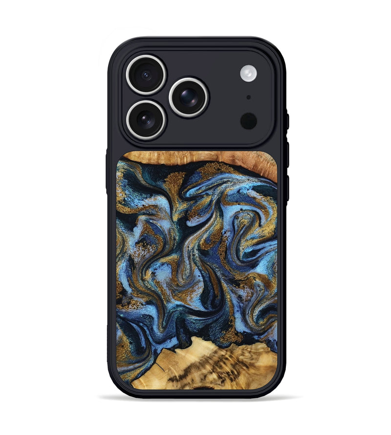 iPhone 17 Pro Wood Phone Case - Yael (Teal & Gold, 801917)