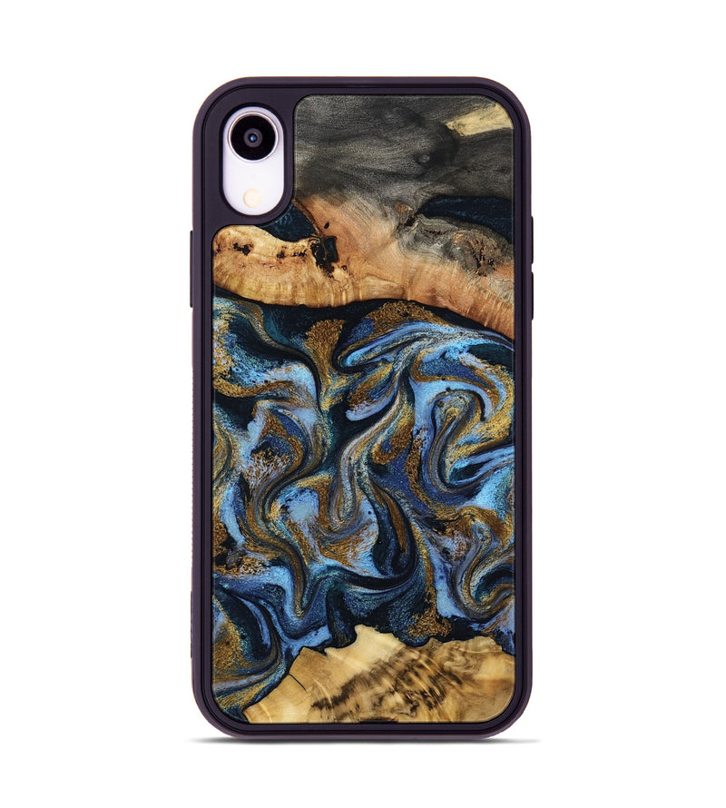 iPhone Xr Wood Phone Case - Yael (Teal & Gold, 801917)