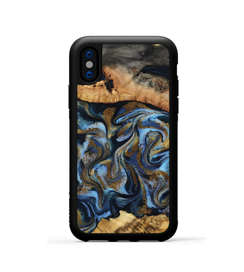 iPhone Xs Wood Phone Case - Yael (Teal & Gold, 801917)