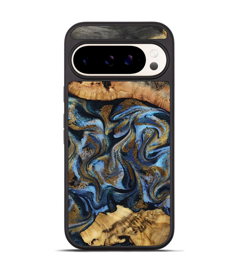 Pixel 9 Wood Phone Case - Yael (Teal & Gold, 801917)