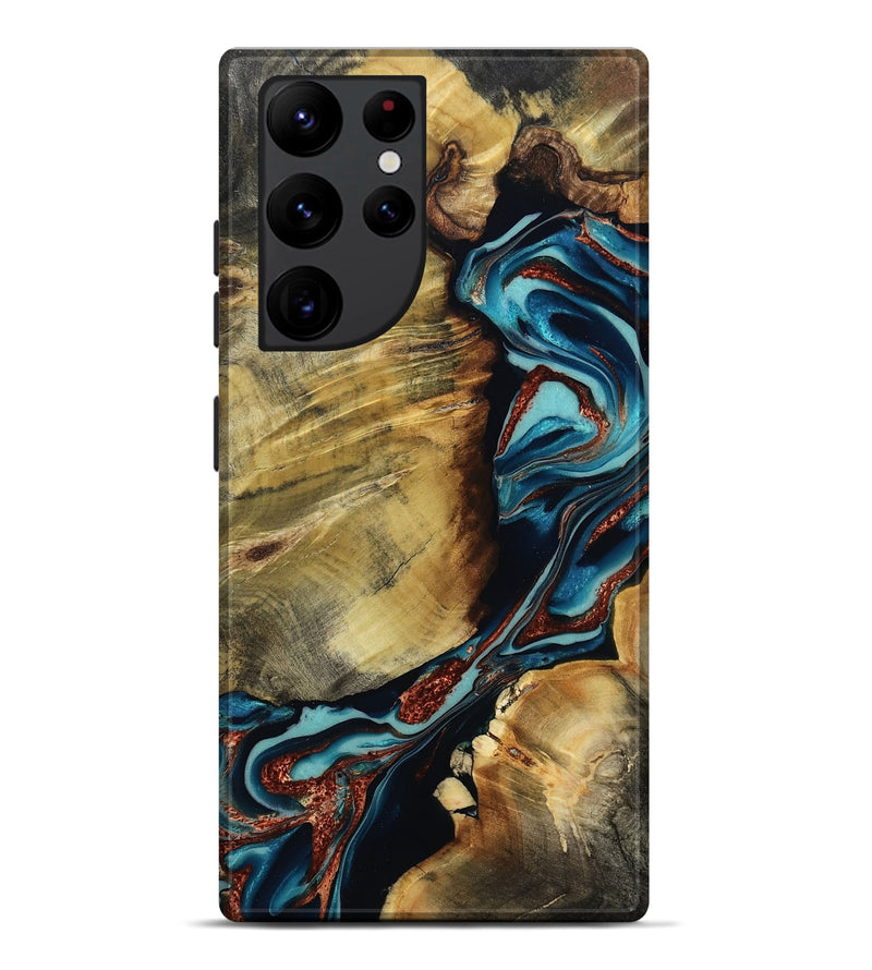 Galaxy S22 Ultra Wood Live Edge Phone Case - Duncan (Teal & Gold, 801949)