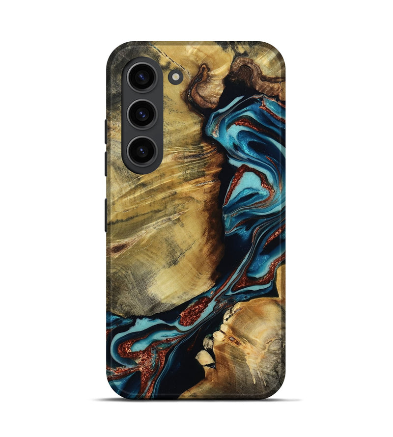 Galaxy S23 Wood Live Edge Phone Case - Duncan (Teal & Gold, 801949)