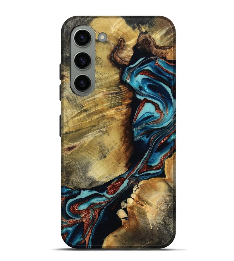 Galaxy S23 Plus Wood Live Edge Phone Case - Duncan (Teal & Gold, 801949)
