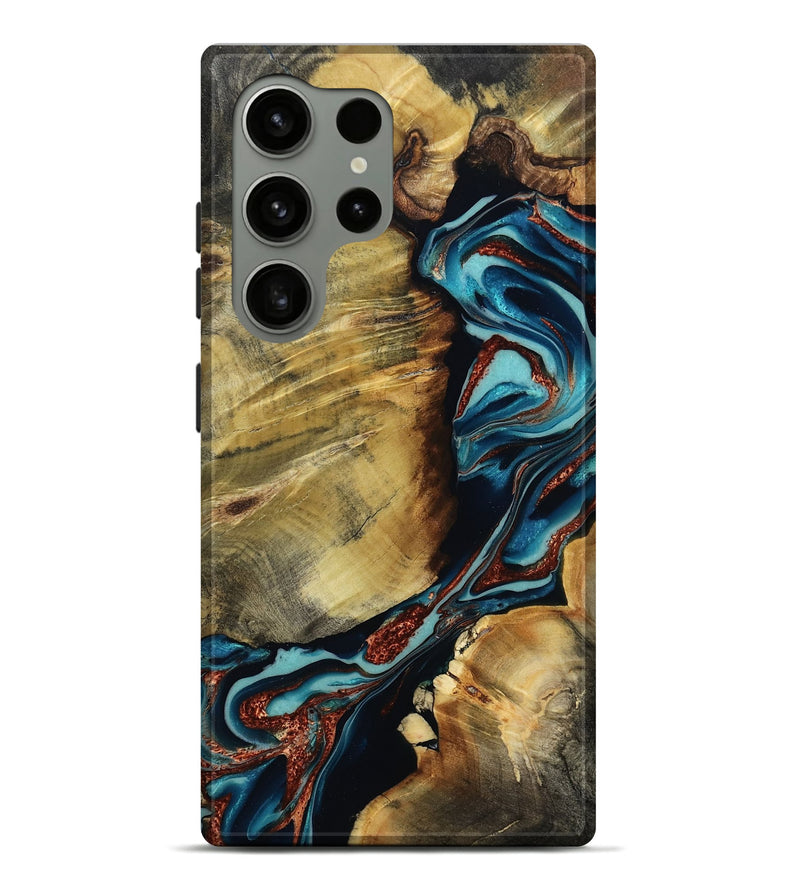 Galaxy S24 Ultra Wood Live Edge Phone Case - Duncan (Teal & Gold, 801949)