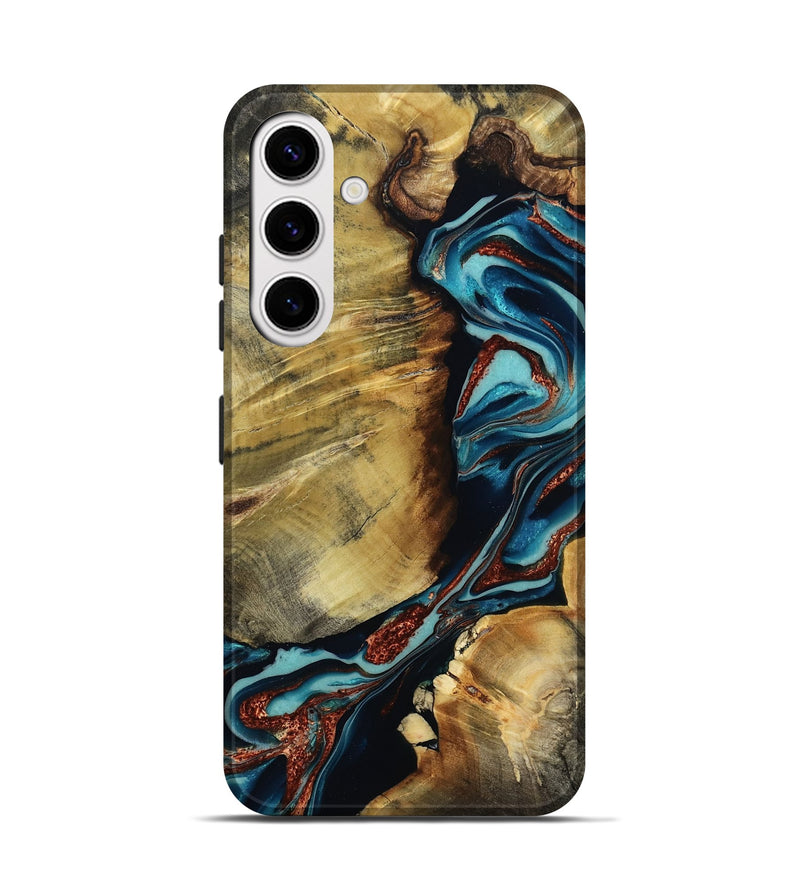 Galaxy S25 Wood Live Edge Phone Case - Duncan (Teal & Gold, 801949)