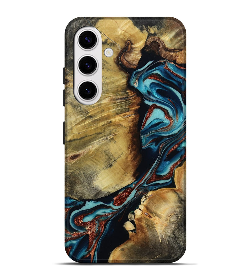 Galaxy S25 Plus Wood Live Edge Phone Case - Duncan (Teal & Gold, 801949)