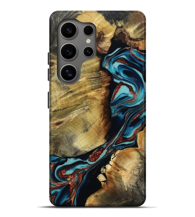 Galaxy S25 Ultra Wood Live Edge Phone Case - Duncan (Teal & Gold, 801949)
