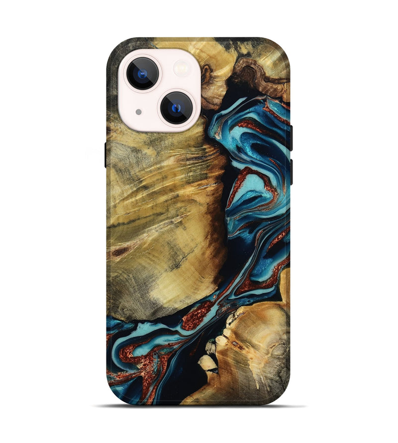 iPhone 14 Wood Live Edge Phone Case - Duncan (Teal & Gold, 801949)