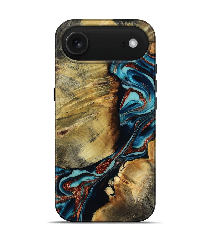 iPhone 17 Air Wood Live Edge Phone Case - Duncan (Teal & Gold, 801949)