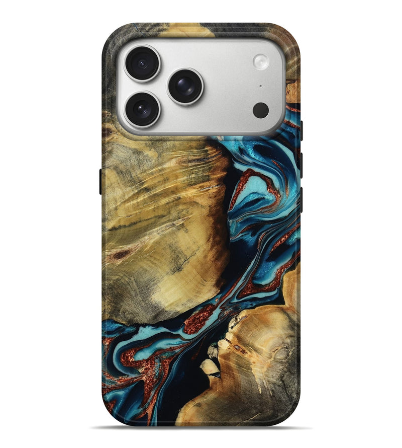iPhone 17 Pro Max Wood Live Edge Phone Case - Duncan (Teal & Gold, 801949)