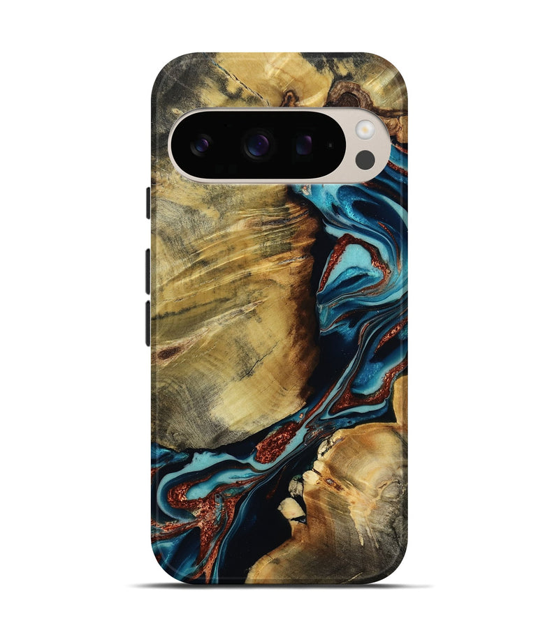Pixel 10 Wood Live Edge Phone Case - Duncan (Teal & Gold, 801949)