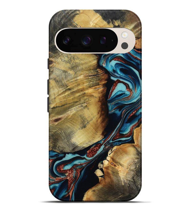 Pixel 10 Pro XL Wood Live Edge Phone Case - Duncan (Teal & Gold, 801949)