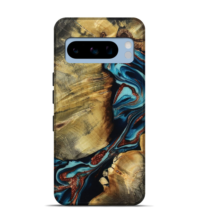 Pixel 8 Pro Wood Live Edge Phone Case - Duncan (Teal & Gold, 801949)
