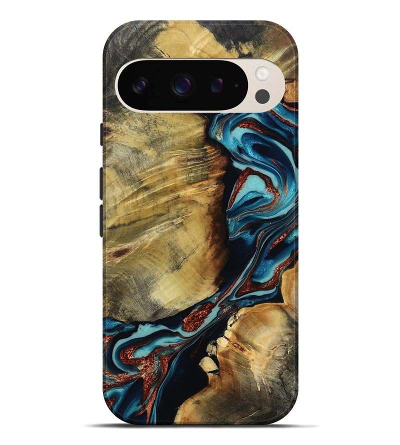 Pixel 9 Pro XL Wood Live Edge Phone Case - Duncan (Teal & Gold, 801949)