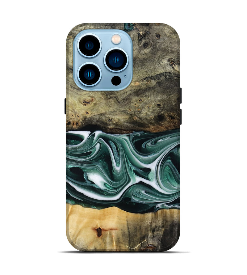 iPhone 14 Pro Wood Live Edge Phone Case - Samatha (Green, 801951)