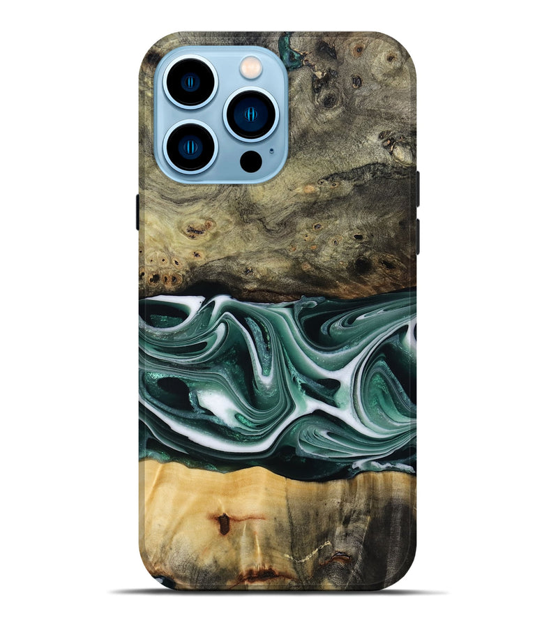 iPhone 14 Pro Max Wood Live Edge Phone Case - Samatha (Green, 801951)