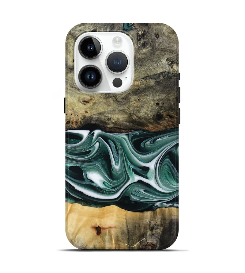 iPhone 15 Pro Wood Live Edge Phone Case - Samatha (Green, 801951)