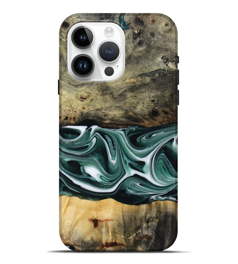 iPhone 15 Pro Max Wood Live Edge Phone Case - Samatha (Green, 801951)