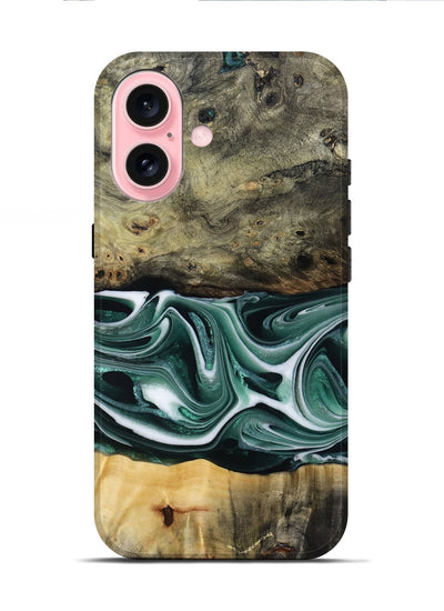 iPhone 16 Wood Live Edge Phone Case - Samatha (Green, 801951)
