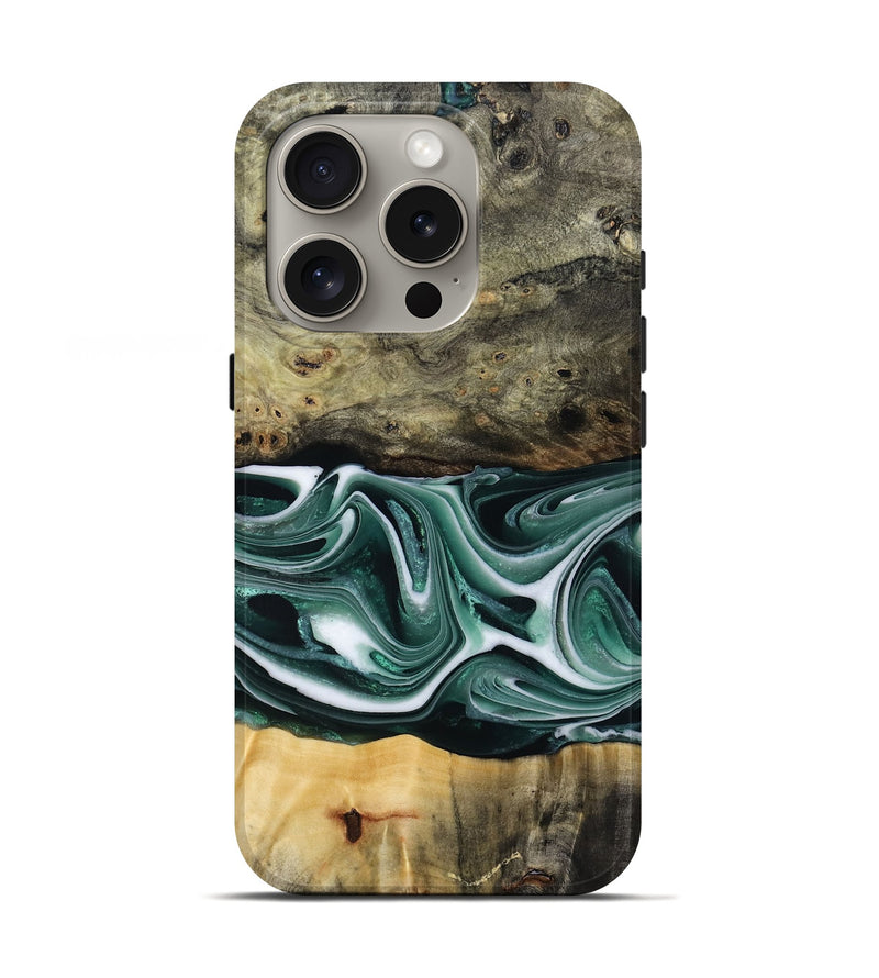 iPhone 16 Pro Wood Live Edge Phone Case - Samatha (Green, 801951)