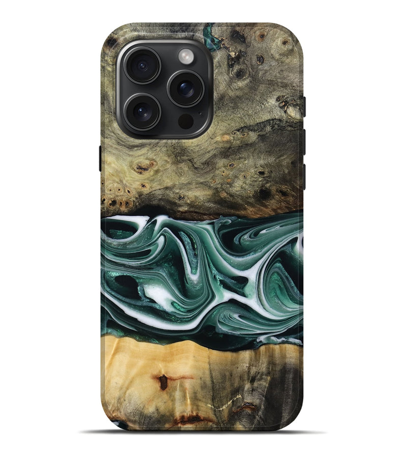iPhone 16 Pro Max Wood Live Edge Phone Case - Samatha (Green, 801951)