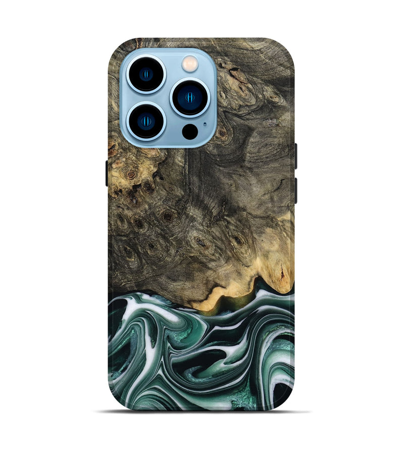 iPhone 14 Pro Wood Live Edge Phone Case - Darci (Green, 801952)