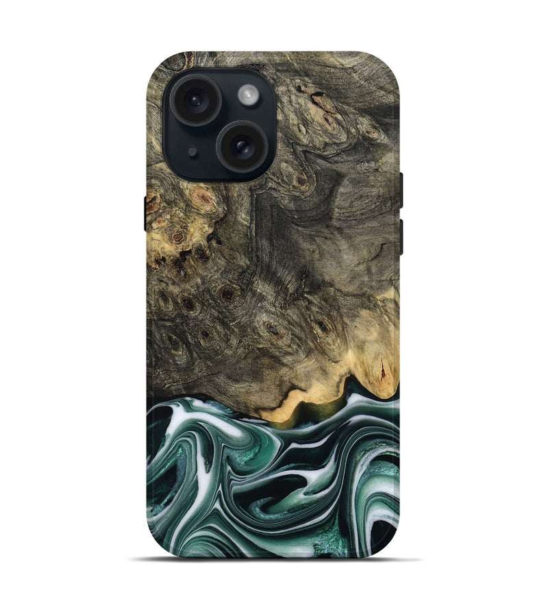 iPhone 15 Wood Live Edge Phone Case - Darci (Green, 801952)