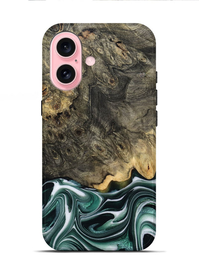 iPhone 16 Wood Live Edge Phone Case - Darci (Green, 801952)