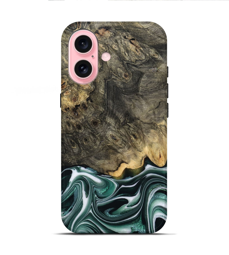 iPhone 16 Wood Live Edge Phone Case - Darci (Green, 801952)
