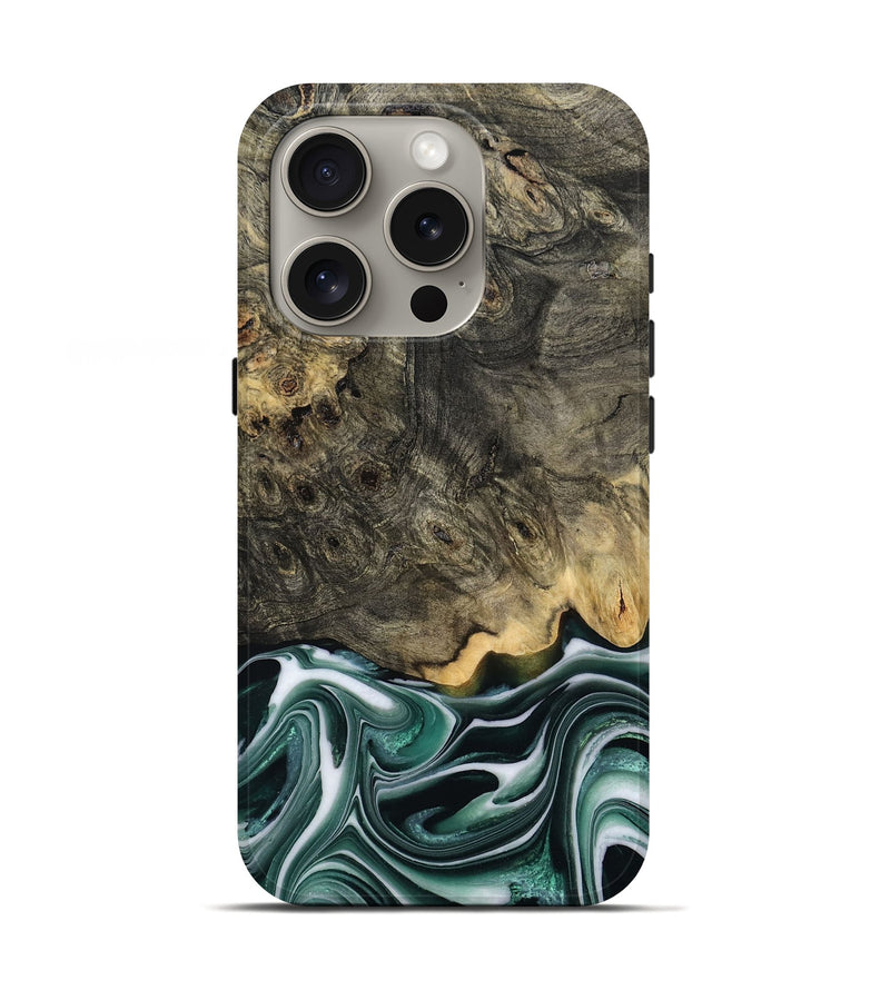 iPhone 16 Pro Wood Live Edge Phone Case - Darci (Green, 801952)