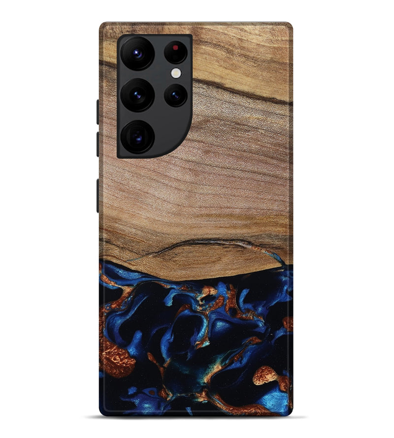 Galaxy S22 Ultra Wood Live Edge Phone Case - Samson (Teal & Gold, 801961)