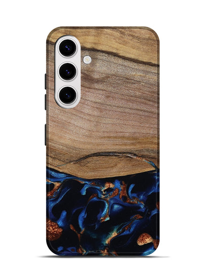 Galaxy S25 Wood Live Edge Phone Case - Samson (Teal & Gold, 801961)